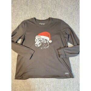 Life Is Good Womens XL Mama Bear Santa Hat Christmas Long Sleeve Crusher Tee